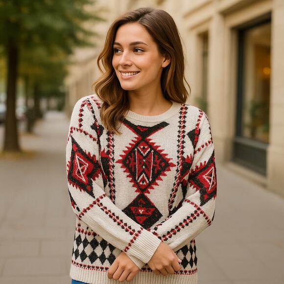 Romeo & Juliet Sweater Couture Long Geo Pattern - Picture 1 of 5